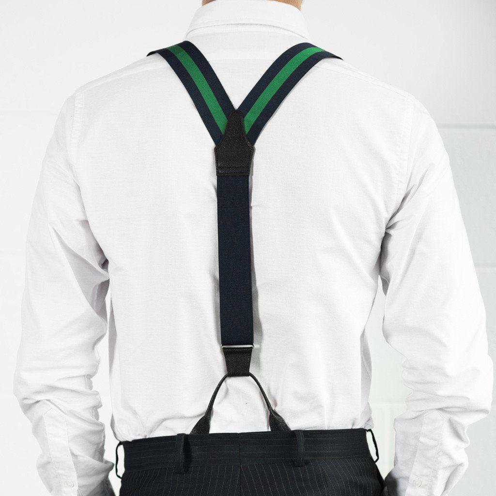 Emerald Envy - Navy & Green Striped Suspenders - JJ Suspenders