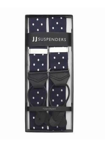 Into The Blue - Spotted Navy & White Suspenders - JJ Suspenders