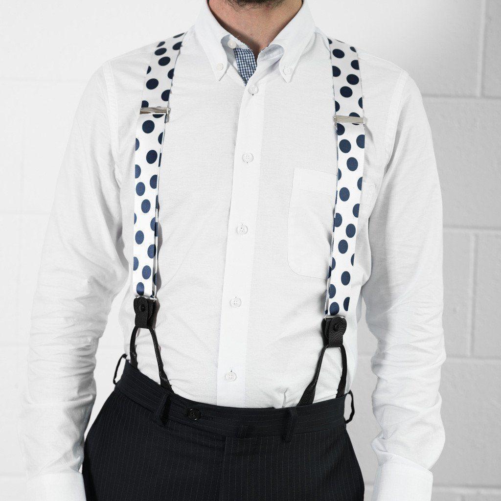 Sapphire Sphere - White & Blue Polka Dot Suspenders - JJ Suspenders