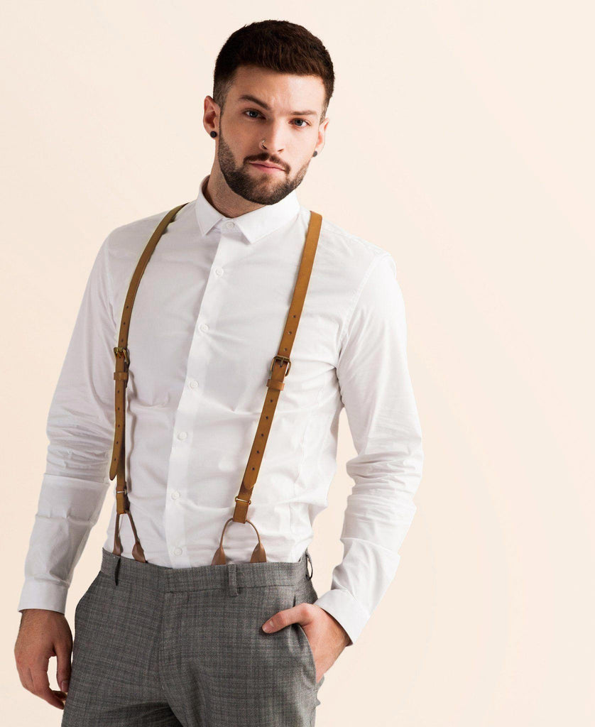 Sierra Nevada - Dark Tan Leather Suspenders - JJ Suspenders
