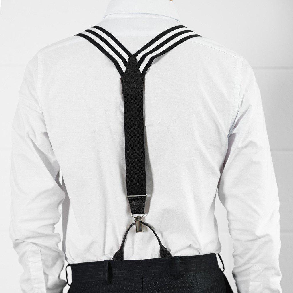 Bar None - Black & White Striped Suspenders - JJ Suspenders