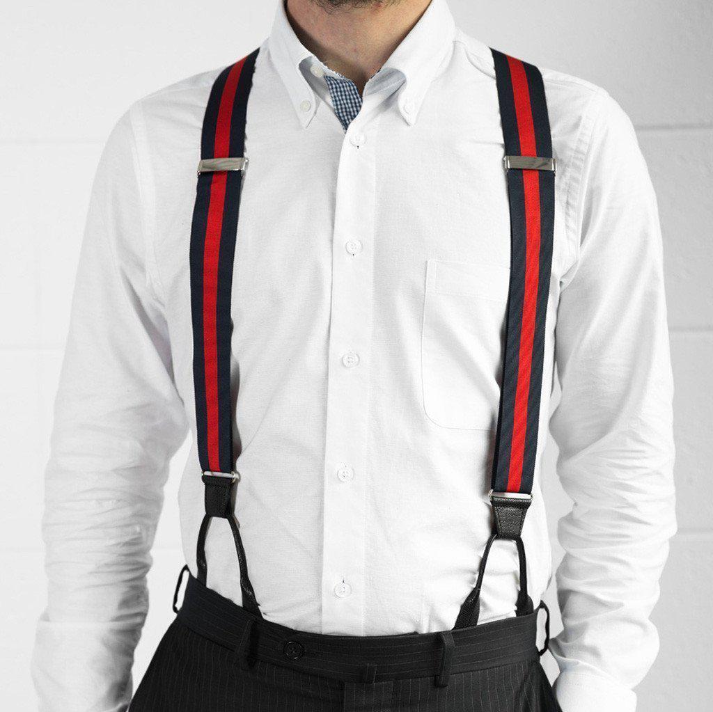 Cherry Bomb Navy Red Striped Suspenders JJ Suspenders