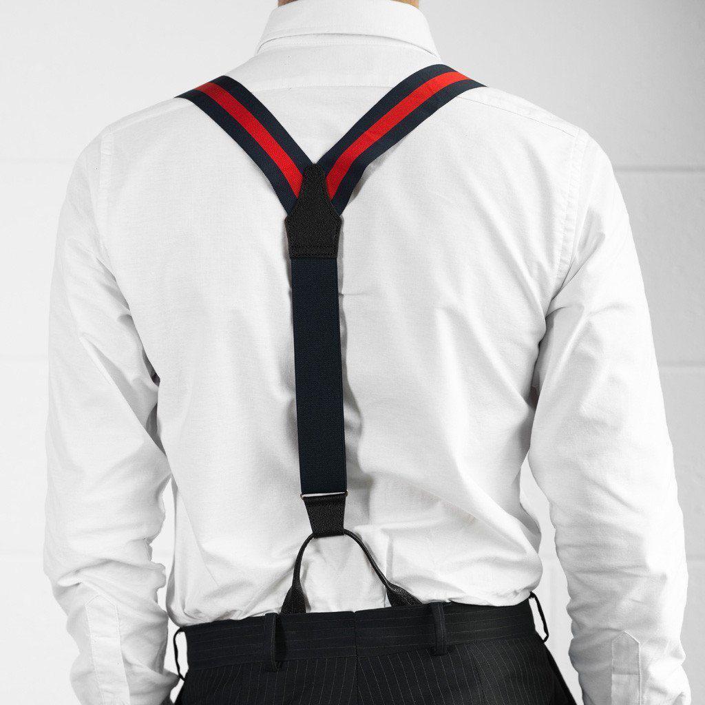 Cherry Bomb - Navy & Red Striped Suspenders - JJ Suspenders