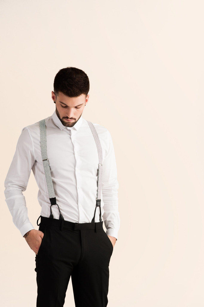 Criss Cross - Grey Crosshatch Suspenders - JJ Suspenders