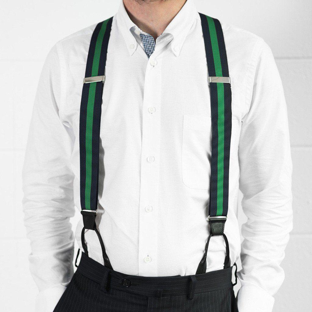 Emerald Envy - Navy & Green Striped Suspenders - JJ Suspenders