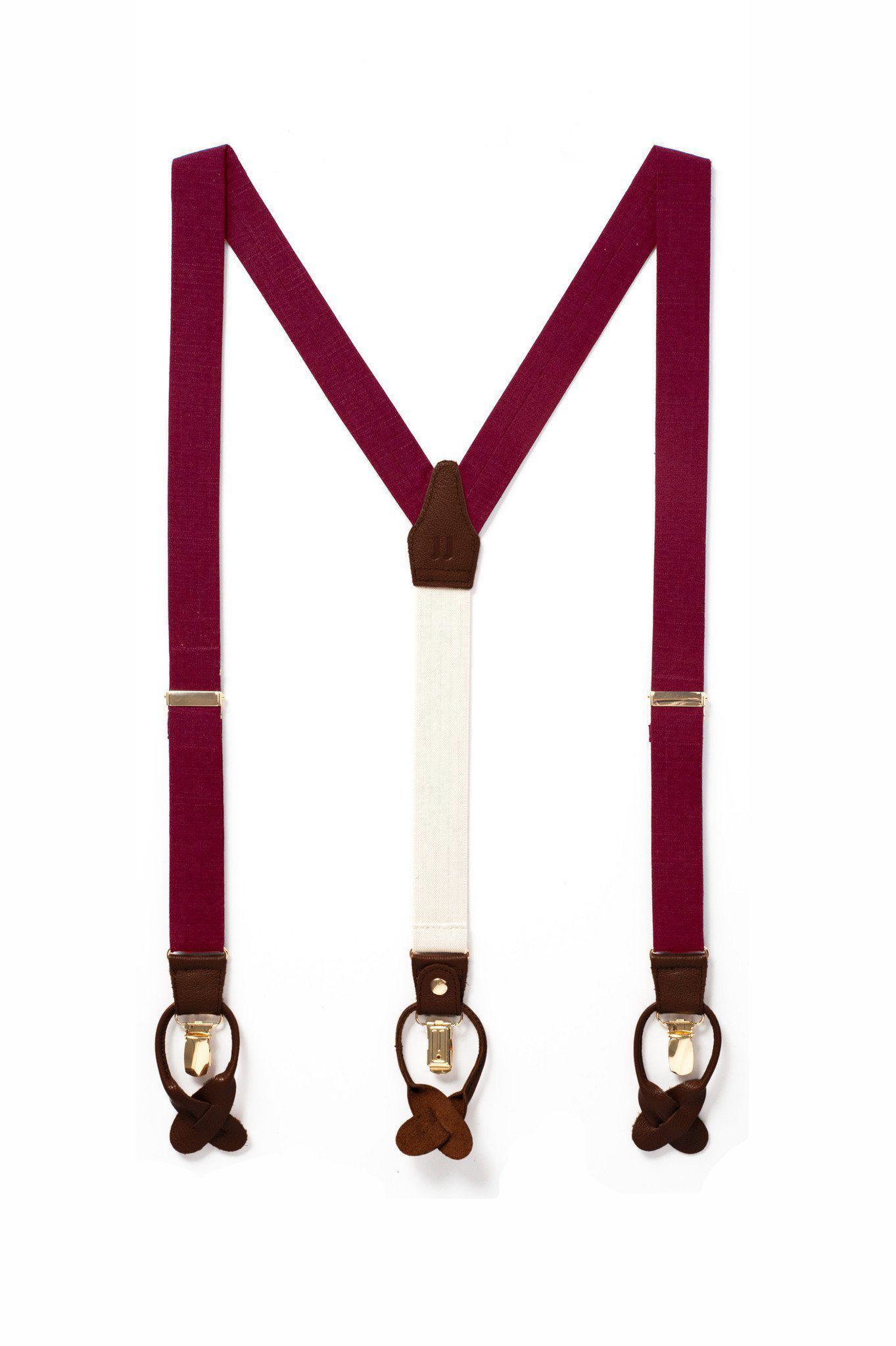 Burgundy Jacquard Woven Diamond Suspenders - Clip - Suspender Store