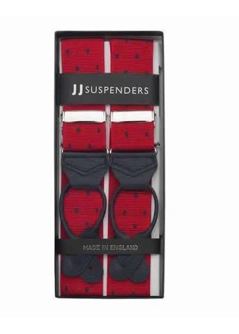 Ink Blot - Spotted Red & Navy Suspenders - JJ Suspenders