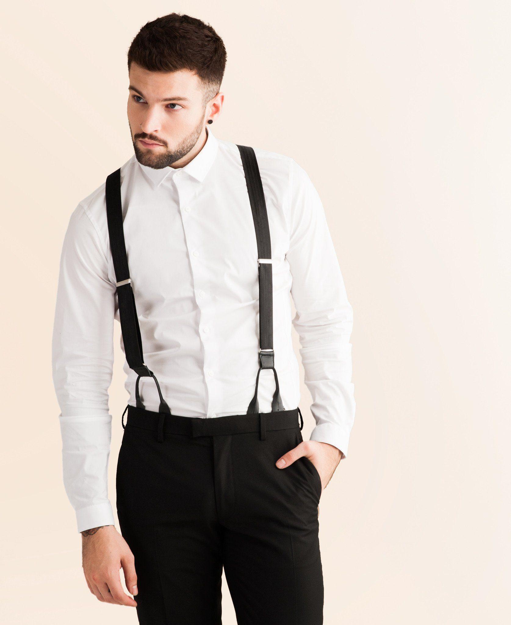 Midnight - Classic Black Silk Suspenders