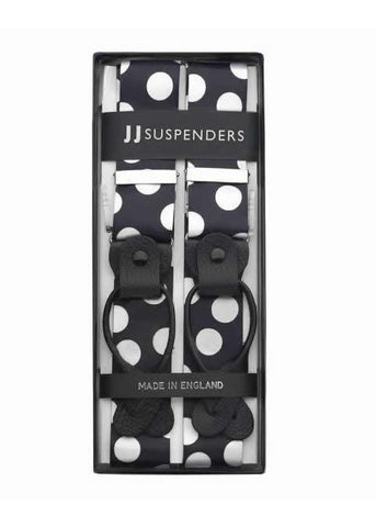Monochrome Madness - Black & White Polka Dot Suspenders - JJ Suspenders