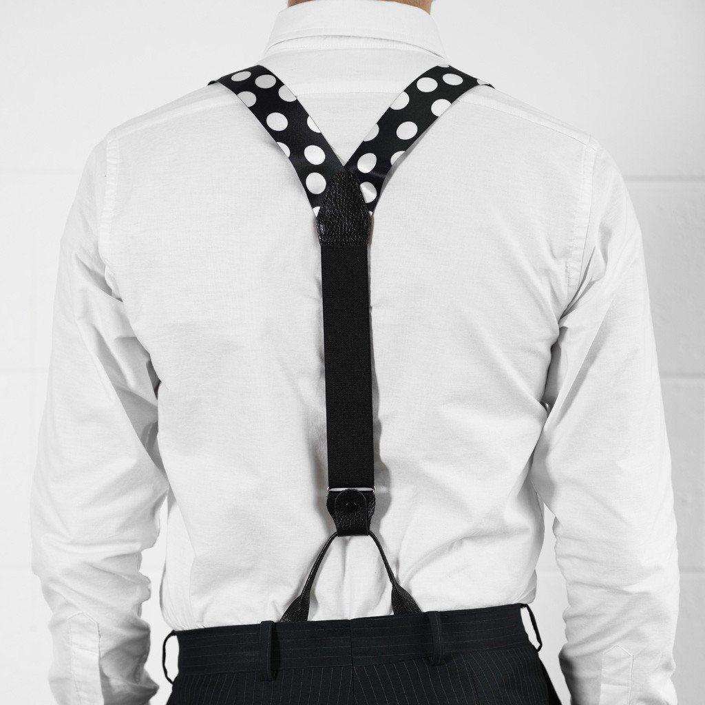 Monochrome Madness - Black & White Polka Dot Suspenders - JJ Suspenders