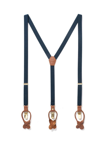 Dark Blue Suspender With Leather Detail 