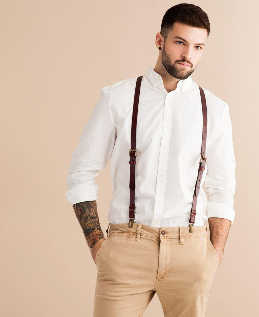 Oxblood - Brown Leather Suspenders - JJ Suspenders