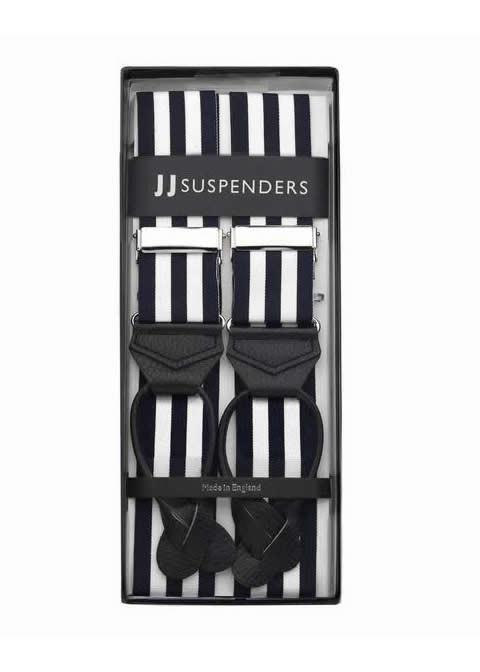 Regal Navy - White & Navy Striped Suspenders - JJ Suspenders