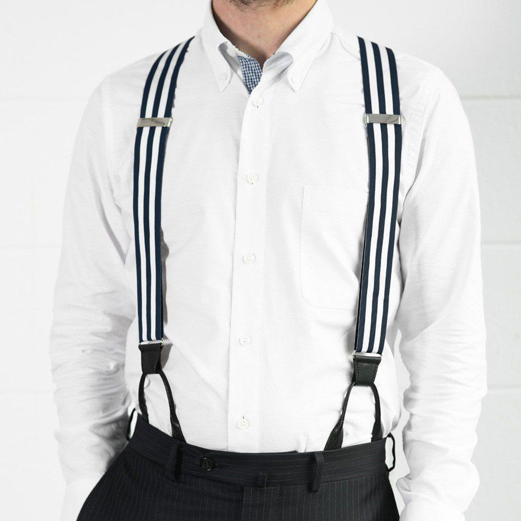 Regal Navy - White & Navy Striped Suspenders - JJ Suspenders