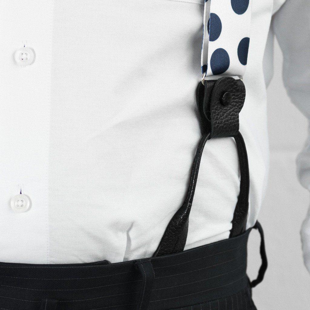 Sapphire Sphere - White & Blue Polka Dot Suspenders - JJ Suspenders