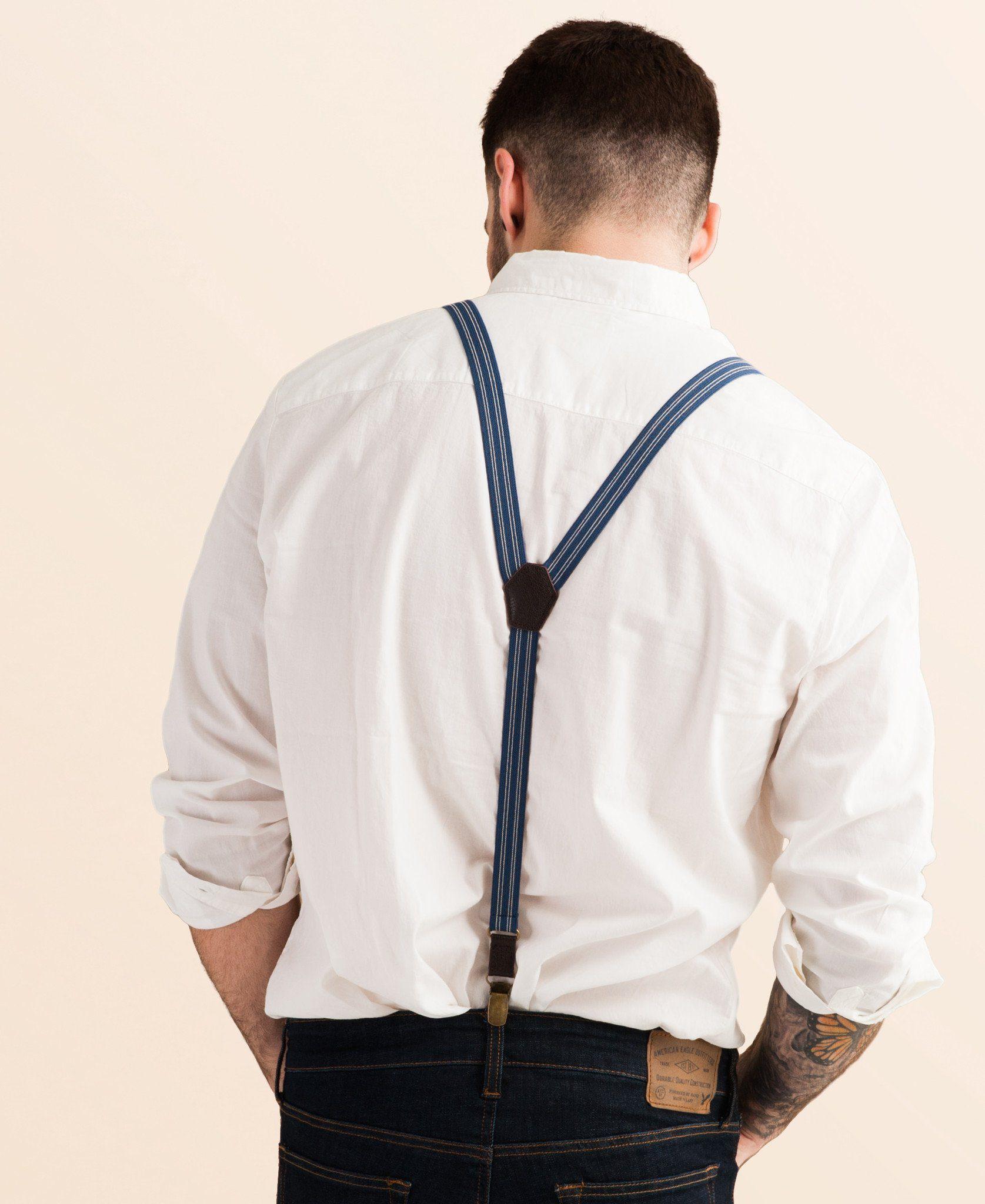 JJ Suspenders Scholar - Navy Blue Pin Striped Suspenders