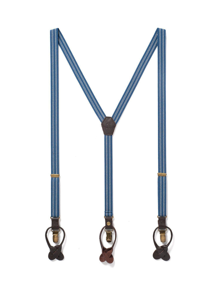 Scholar - Navy Blue Pin Striped Suspenders - JJ Suspenders