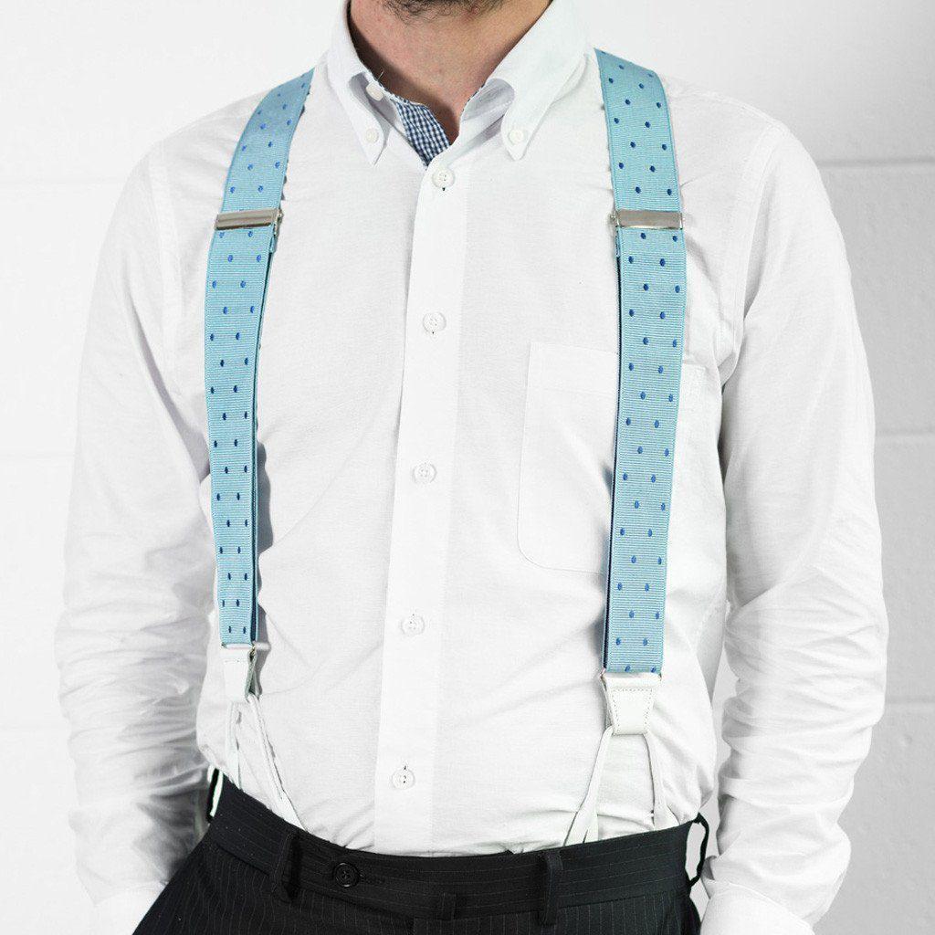 Teal Feel - Spotted Baby Blue Suspenders - JJ Suspenders