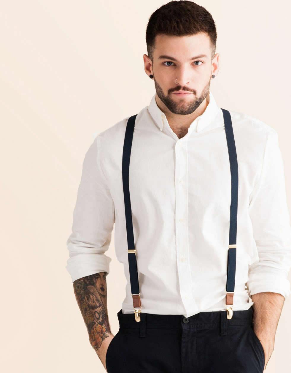 Black Shoulder Straps 4 Clips Suspenders Belt Adjustable Jacquard Yback  Suspenders For Pants